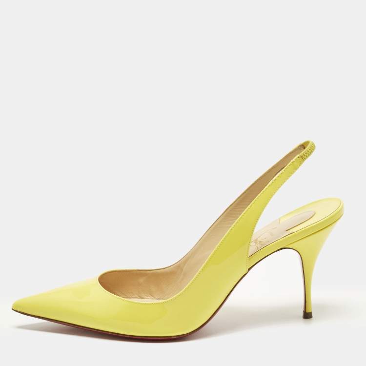 مملوكة مسبقًا Christian Louboutin Size 40 Yellow Patent Leather Clare Slingback Pointed Toe Pumps