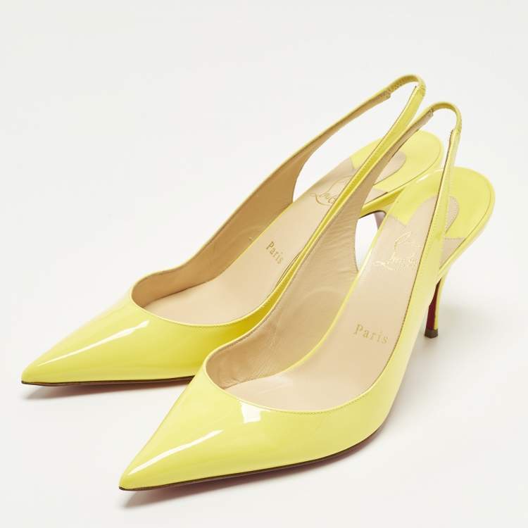 مملوكة مسبقًا Christian Louboutin Size 40 Yellow Patent Leather Clare Slingback Pointed Toe Pumps