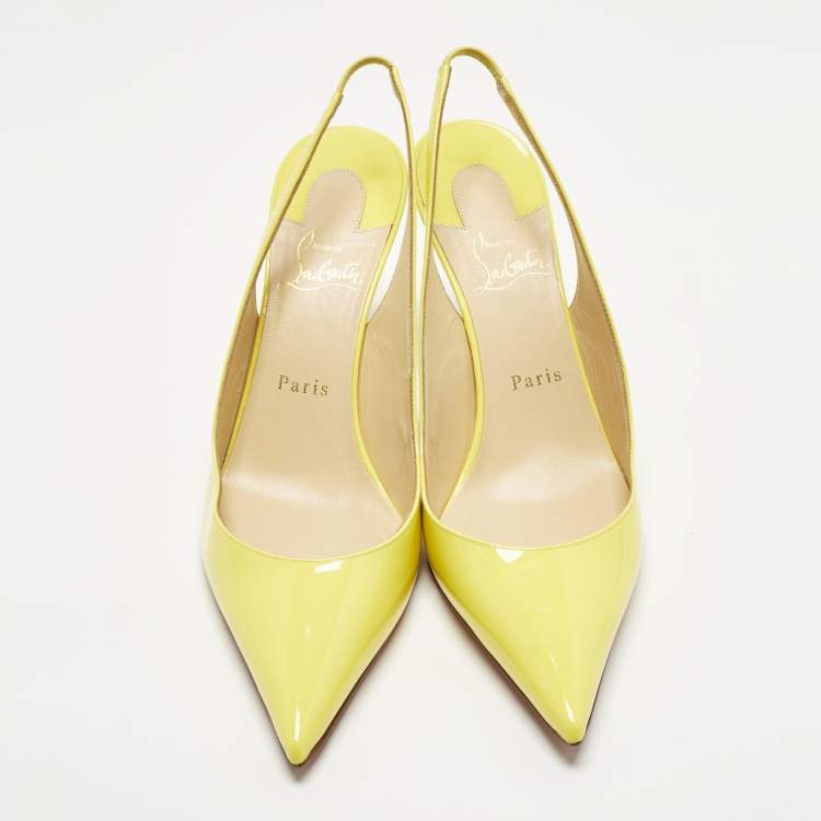 مملوكة مسبقًا Christian Louboutin Size 40 Yellow Patent Leather Clare Slingback Pointed Toe Pumps