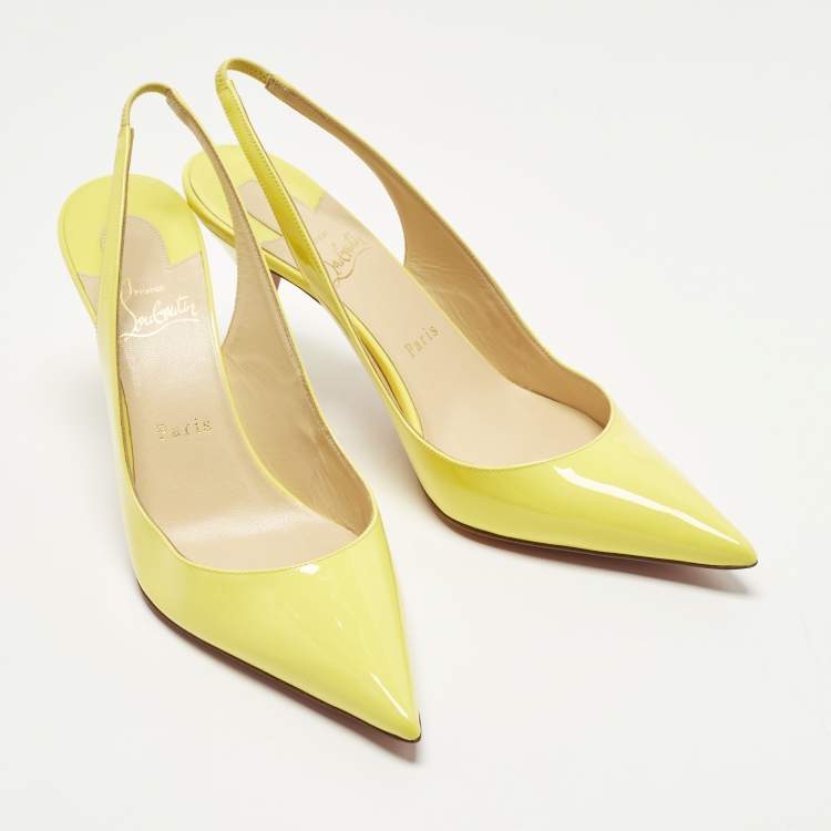 مملوكة مسبقًا Christian Louboutin Size 40 Yellow Patent Leather Clare Slingback Pointed Toe Pumps