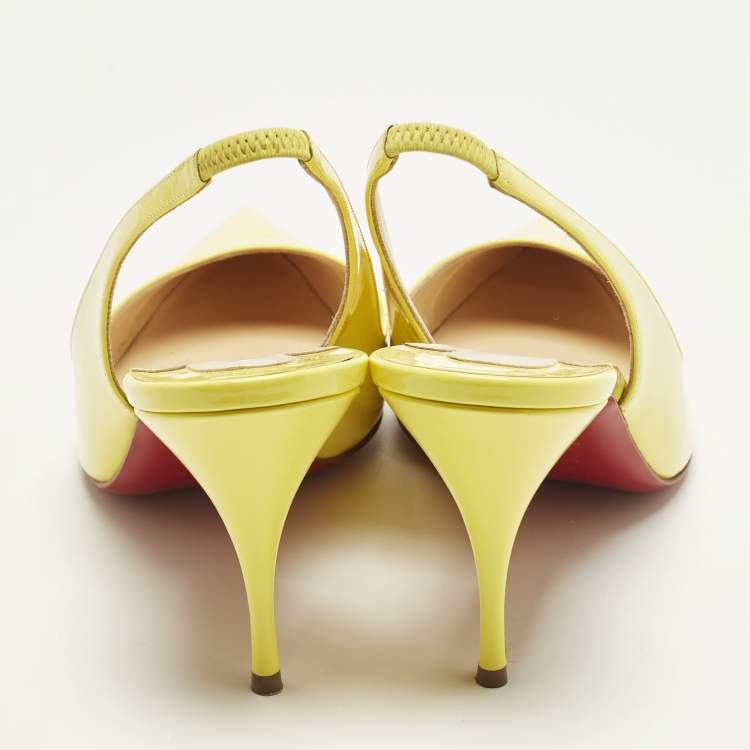 مملوكة مسبقًا Christian Louboutin Size 40 Yellow Patent Leather Clare Slingback Pointed Toe Pumps
