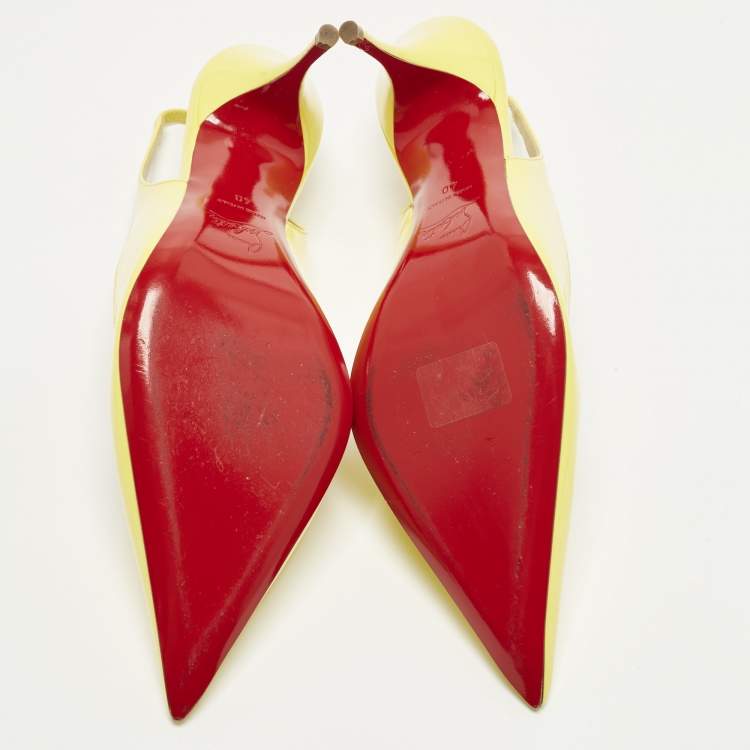 مملوكة مسبقًا Christian Louboutin Size 40 Yellow Patent Leather Clare Slingback Pointed Toe Pumps