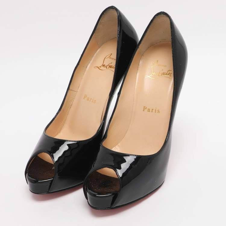 Pre Owned Christian Louboutin Very Prive Size 36 Black Patent Leather Peep Toe Pumps
