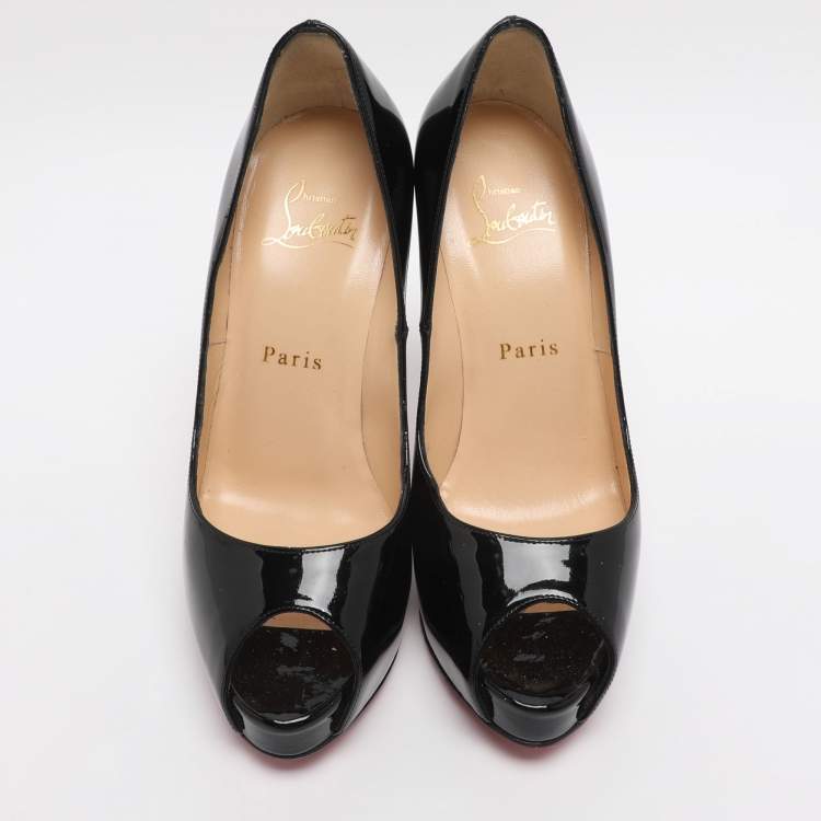 Pre Owned Christian Louboutin Very Prive Size 36 Black Patent Leather Peep Toe Pumps