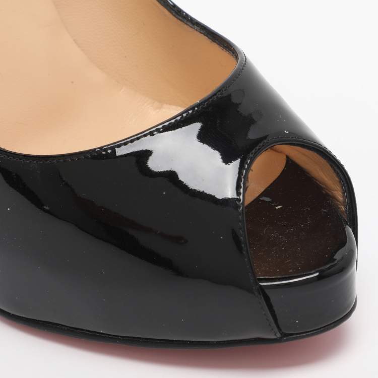 Pre Owned Christian Louboutin Very Prive Size 36 Black Patent Leather Peep Toe Pumps