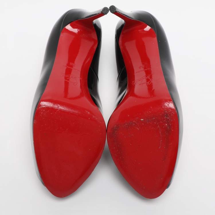 Pre Owned Christian Louboutin Very Prive Size 36 Black Patent Leather Peep Toe Pumps