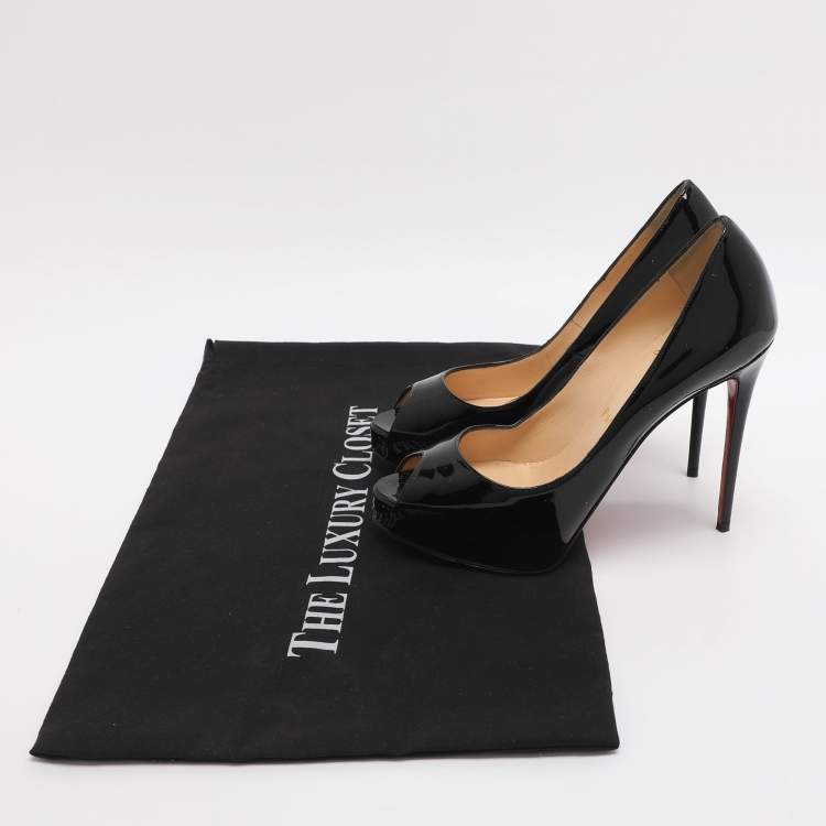 Pre Owned Christian Louboutin Very Prive Size 36 Black Patent Leather Peep Toe Pumps