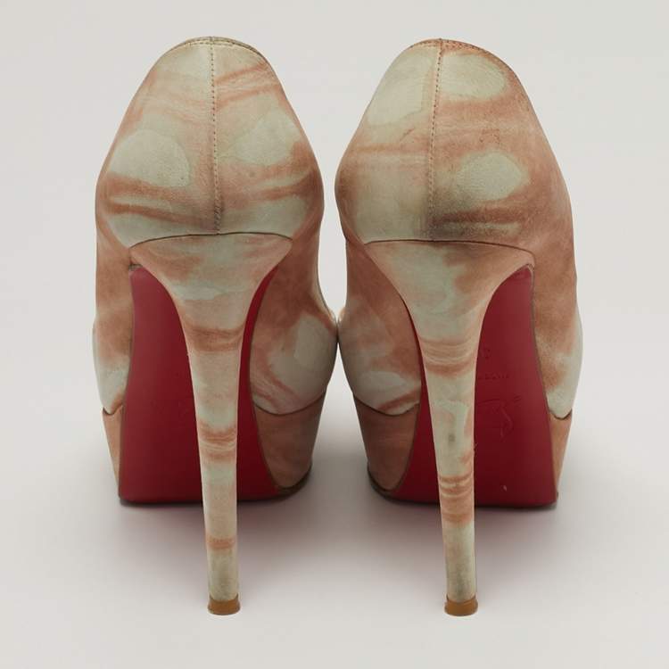 Pre Owned Christian Louboutin Lady Peep Size 36.5 Beige/Pink Leather Peep Toe Pumps