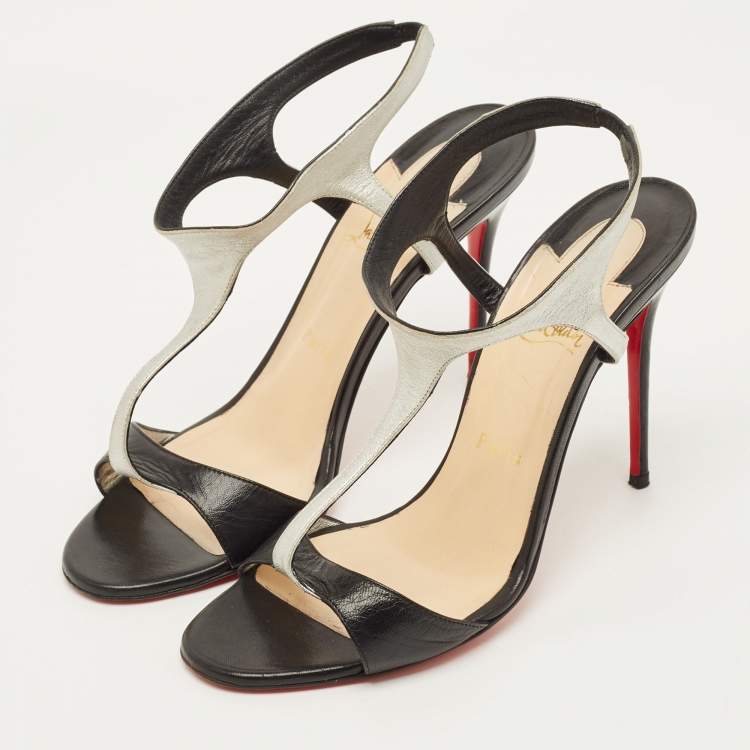 Pre Owned Christian Louboutin Morphetina Size 39.5 Black/Silver Leather Ankle Strap Sandals