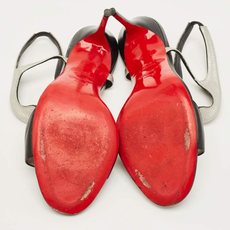 Pre Owned Christian Louboutin Morphetina Size 39.5 Black/Silver Leather Ankle Strap Sandals