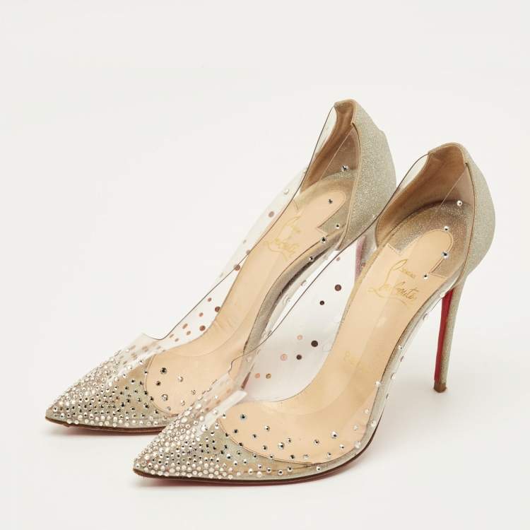 Pre Owned Christian Louboutin Degrastrass Size 38.5 Silver Glitter and PVC Pumps
