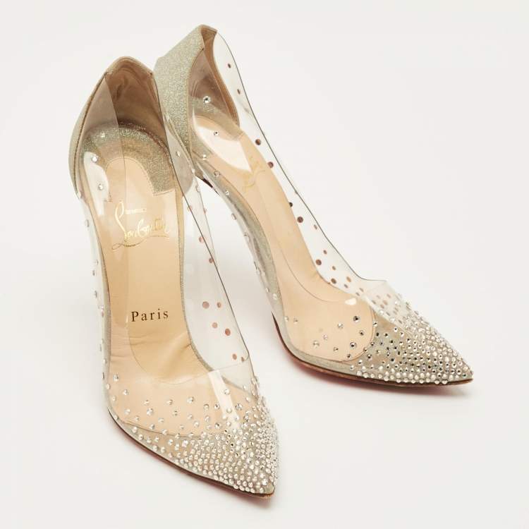 Pre Owned Christian Louboutin Degrastrass Size 38.5 Silver Glitter and PVC Pumps
