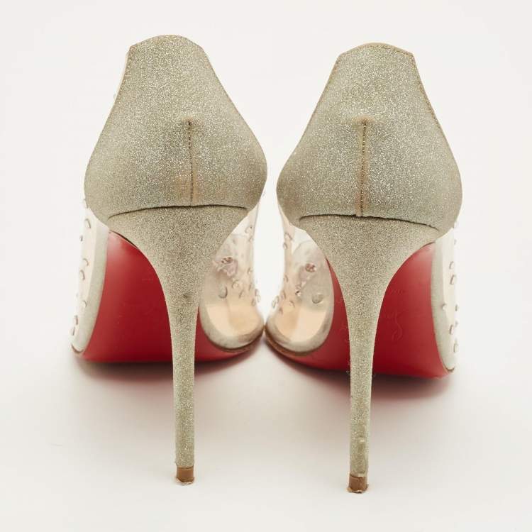 Pre Owned Christian Louboutin Degrastrass Size 38.5 Silver Glitter and PVC Pumps