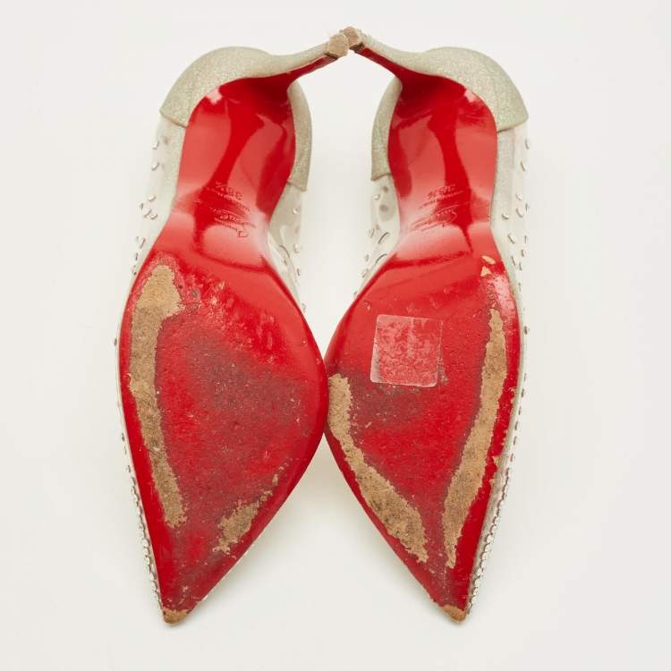 Pre Owned Christian Louboutin Degrastrass Size 38.5 Silver Glitter and PVC Pumps