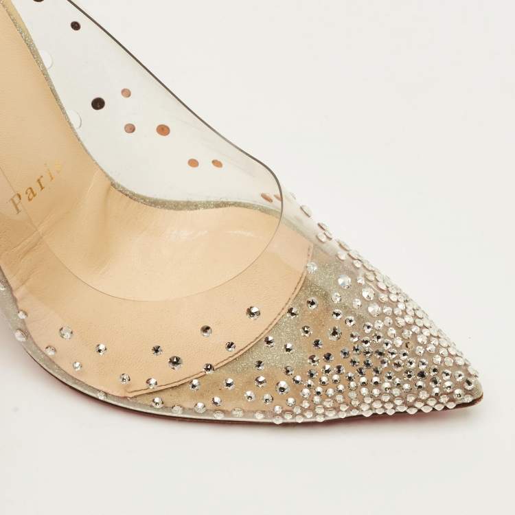 Pre Owned Christian Louboutin Degrastrass Size 38.5 Silver Glitter and PVC Pumps