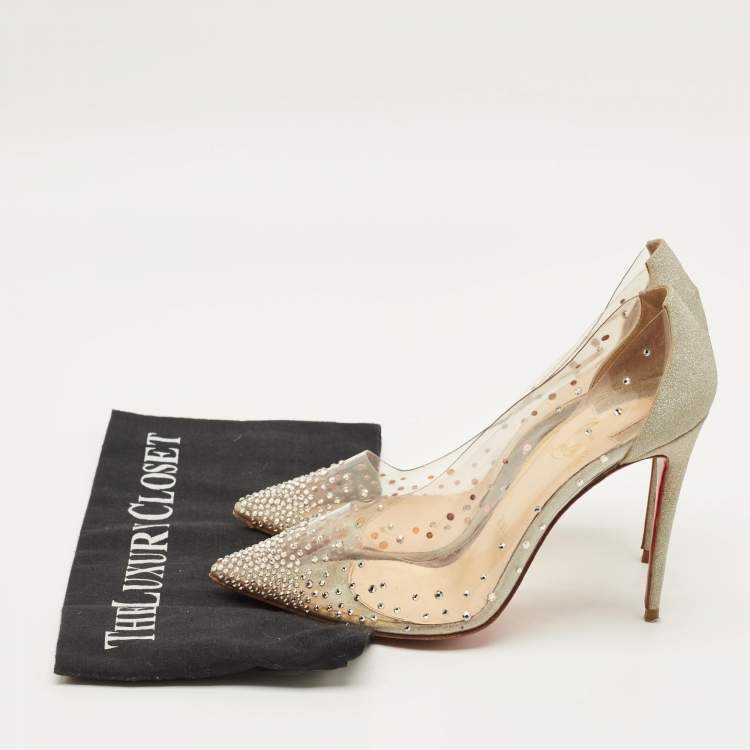 Pre Owned Christian Louboutin Degrastrass Size 38.5 Silver Glitter and PVC Pumps