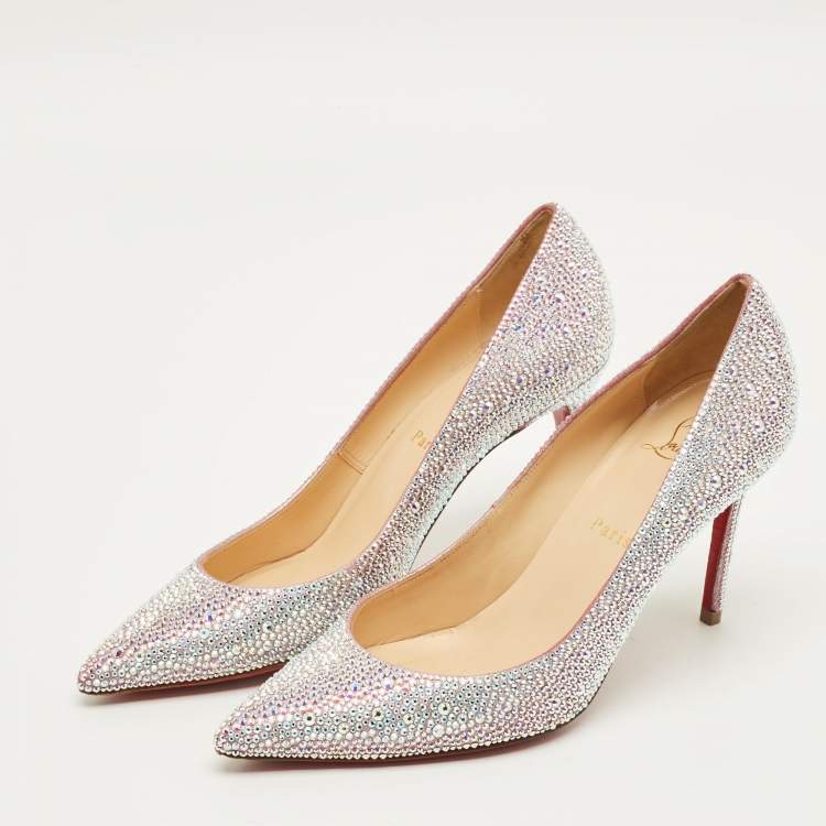 Pre Owned Christian Louboutin kate strass Size 38.5 Silver Crystals and Leather Degrade Pumps