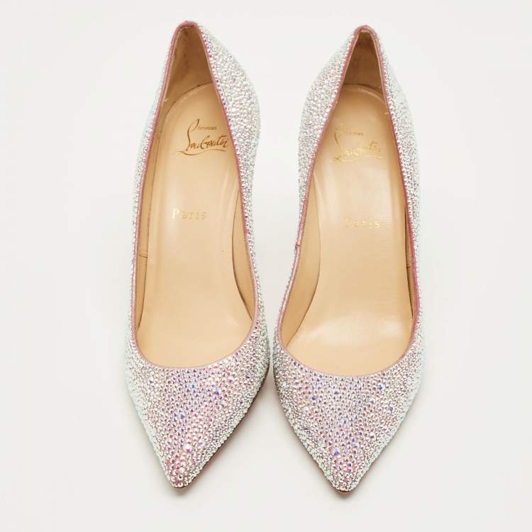 Pre Owned Christian Louboutin kate strass Size 38.5 Silver Crystals and Leather Degrade Pumps