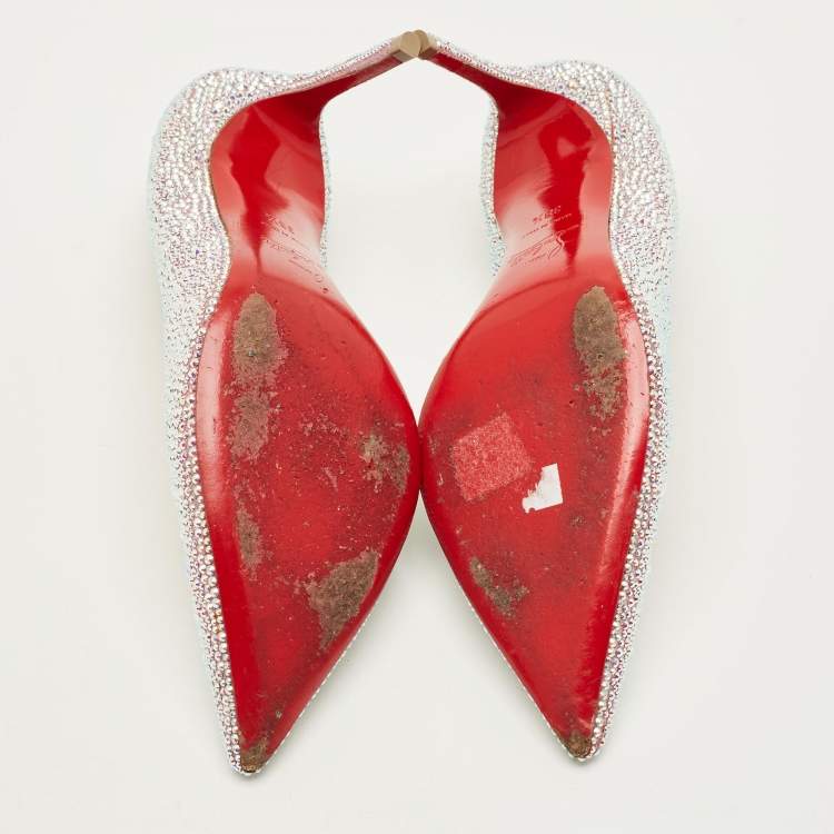 Pre Owned Christian Louboutin kate strass Size 38.5 Silver Crystals and Leather Degrade Pumps