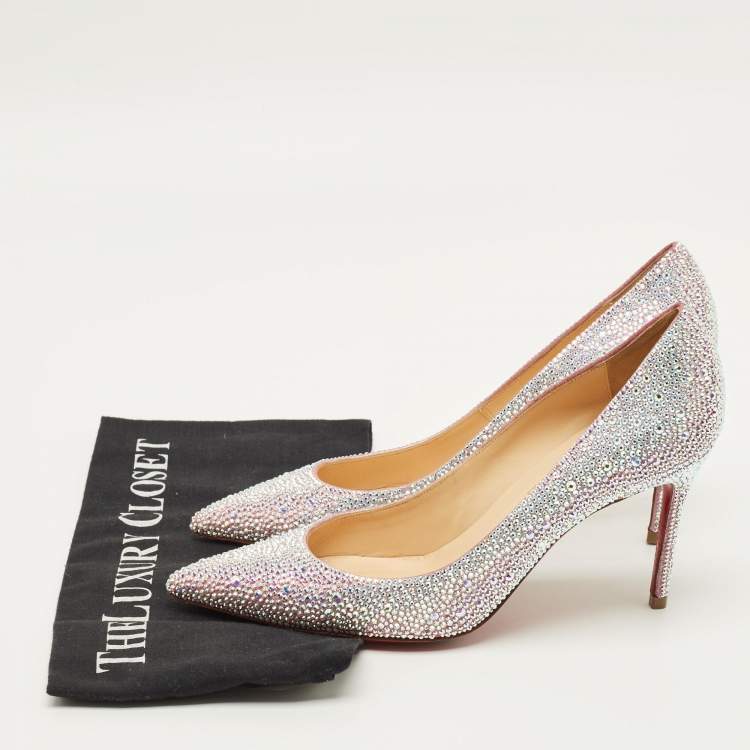 Pre Owned Christian Louboutin kate strass Size 38.5 Silver Crystals and Leather Degrade Pumps