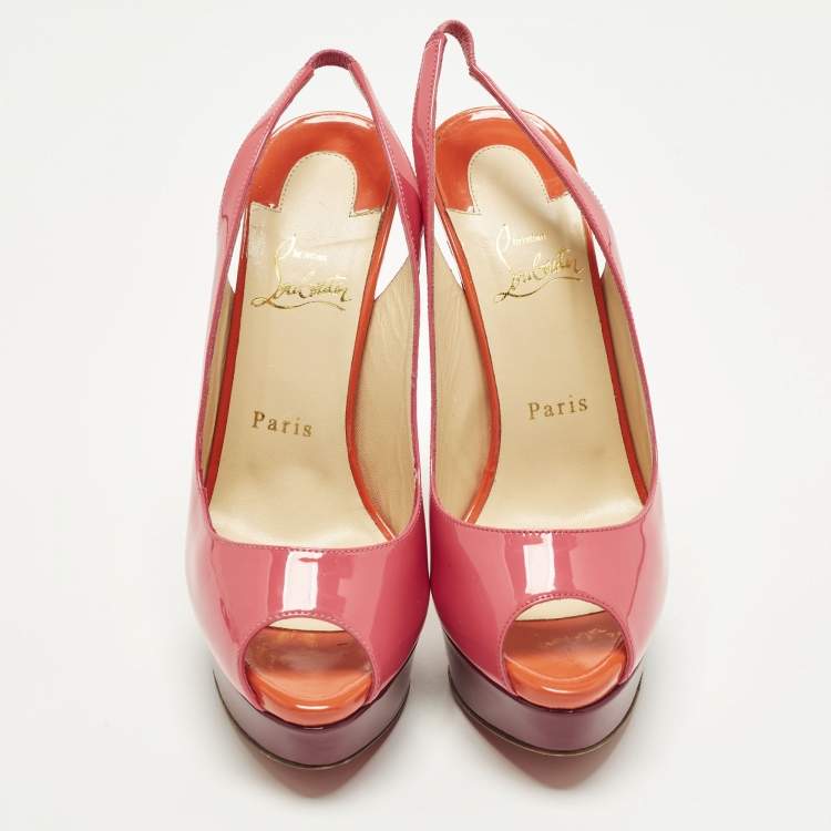 Pre Owned Christian Louboutin Lady Peep Sling Size 38 Multicolor Patent Leather Platform Pumps