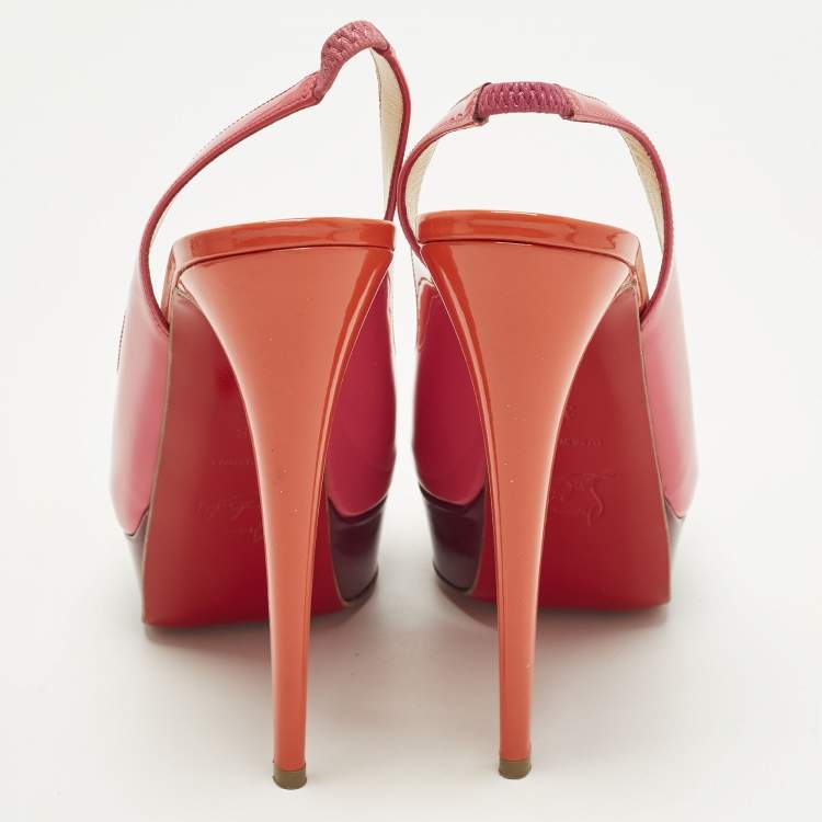 Pre Owned Christian Louboutin Lady Peep Sling Size 38 Multicolor Patent Leather Platform Pumps