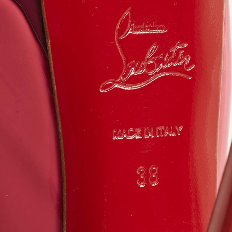 Pre Owned Christian Louboutin Lady Peep Sling Size 38 Multicolor Patent Leather Platform Pumps