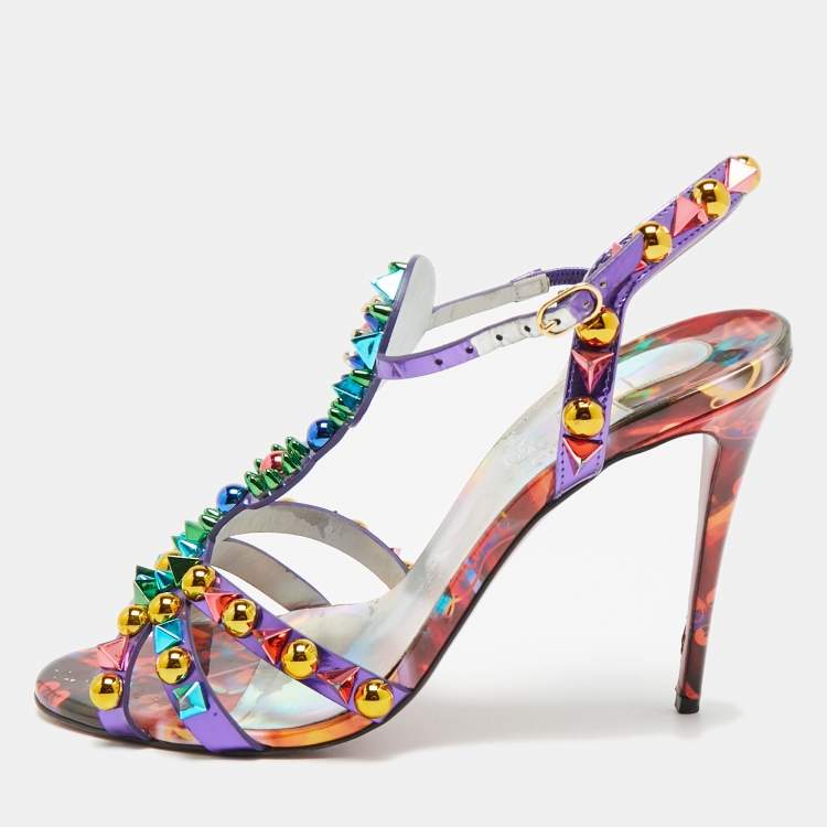 مملوكة مسبقًا Christian Louboutin Goldora Size 38 Purple Patent Leather Ankle Strap Sandals
