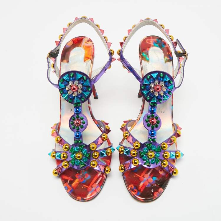 مملوكة مسبقًا Christian Louboutin Goldora Size 38 Purple Patent Leather Ankle Strap Sandals