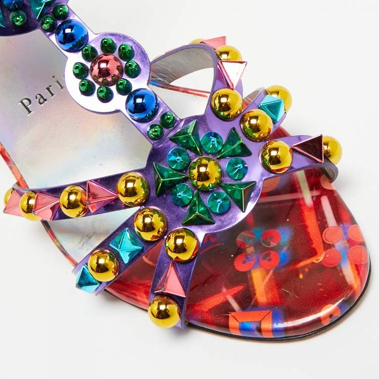 مملوكة مسبقًا Christian Louboutin Goldora Size 38 Purple Patent Leather Ankle Strap Sandals