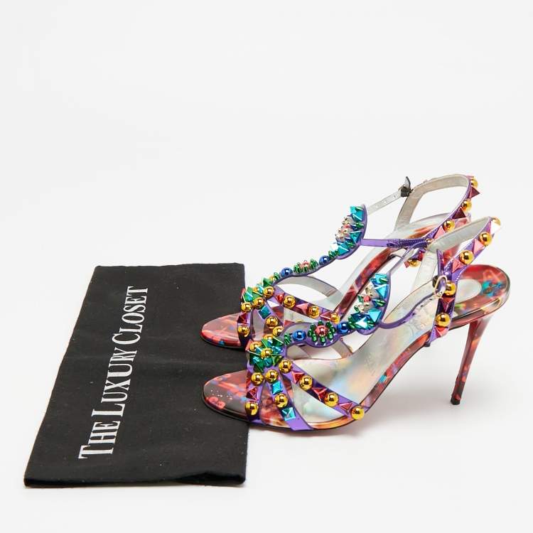 مملو كة مسبقًا Christian Louboutin Goldora Size 38 Purple Patent Leather Ankle Strap Sandals