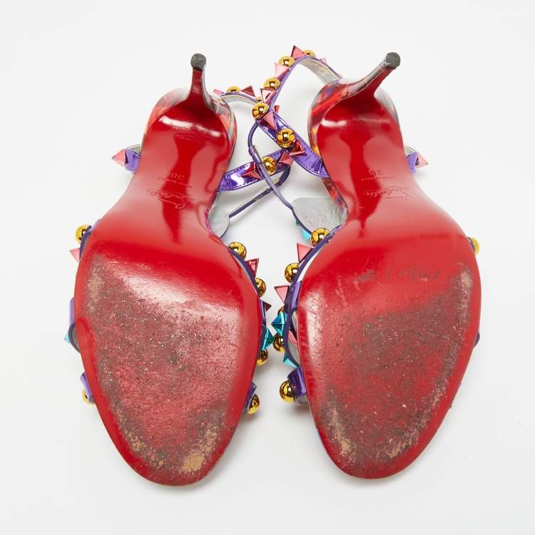 مملوكة مسبقًا Christian Louboutin Goldora Size 38 Purple Patent Leather Ankle Strap Sandals