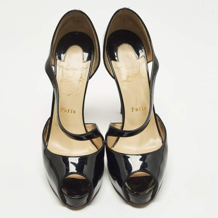Pre Owned Christian Louboutin Catchy Two Size 39 Black Patent Leather Peep Toe Pumps