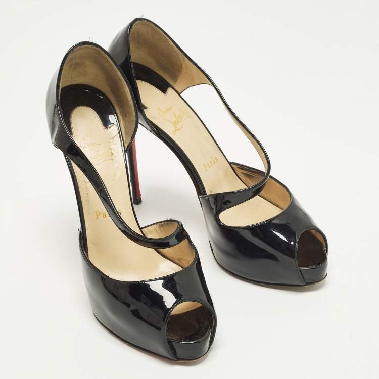Pre Owned Christian Louboutin Catchy Two Size 39 Black Patent Leather Peep Toe Pumps