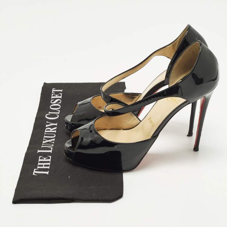 Pre Owned Christian Louboutin Catchy Two Size 39 Black Patent Leather Peep Toe Pumps