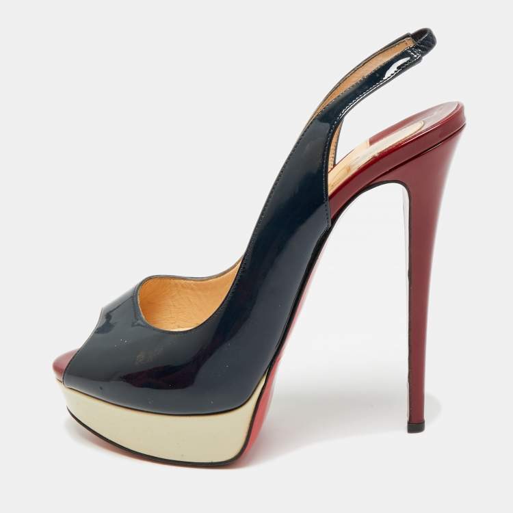 مملوكة مسبقًا Christian Louboutin Lady Peep Size 41 Tricolor Patent Leather Platform Slingback Pumps