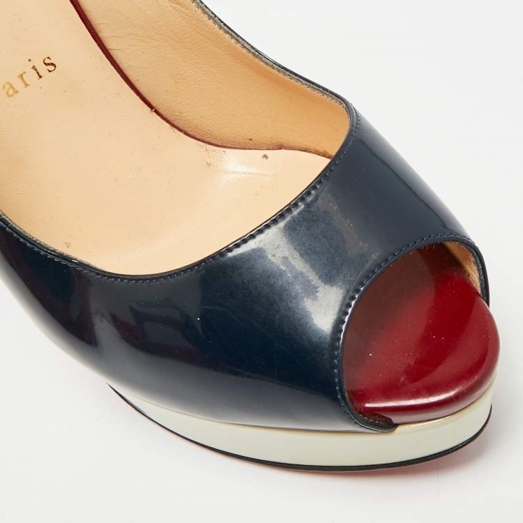 مملوكة مسبقًا Christian Louboutin Lady Peep Size 41 Tricolor Patent Leather Platform Slingback Pumps