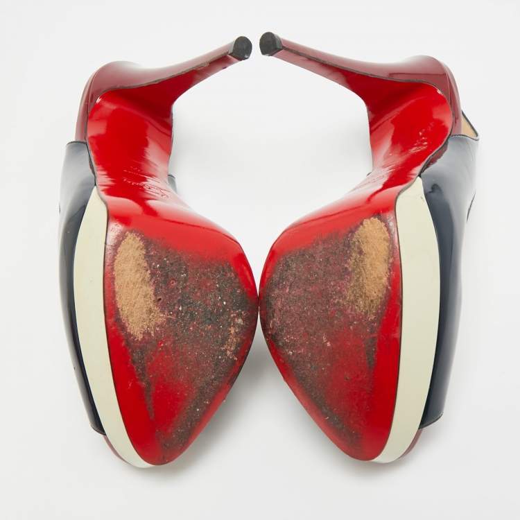مملوكة مسبقًا Christian Louboutin Lady Peep Size 41 Tricolor Patent Leather Platform Slingback Pumps