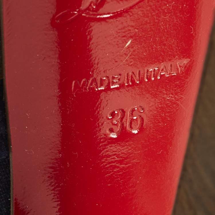 Pre Owned Christian Louboutin Size 36 Navy Blue/Brown Leather and Suede Ankle Strap Platform Sandals