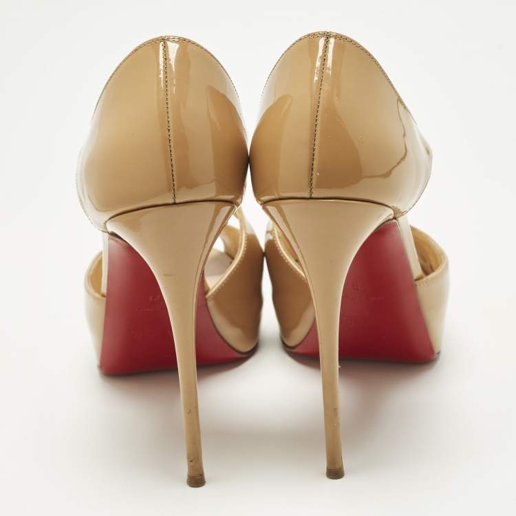 Pre Owned Christian Louboutin Catchy Two Size 39 Beige Patent Leather Peep Toe Pumps