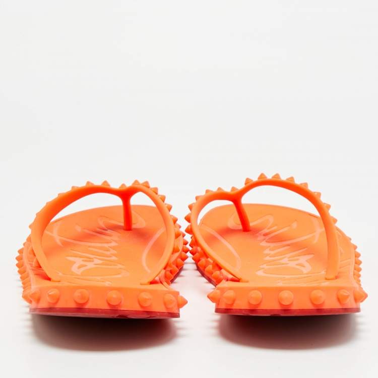 Pre Owned Christian Louboutin Super Loubi Size 42 Orange Rubber Flat Slides 