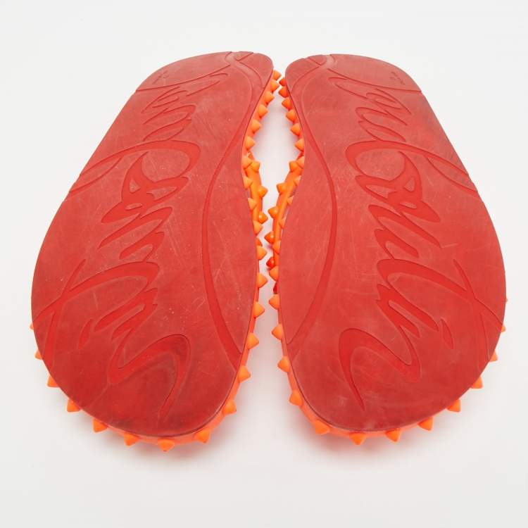 Pre Owned Christian Louboutin Super Loubi Size 42 Orange Rubber Flat Slides 