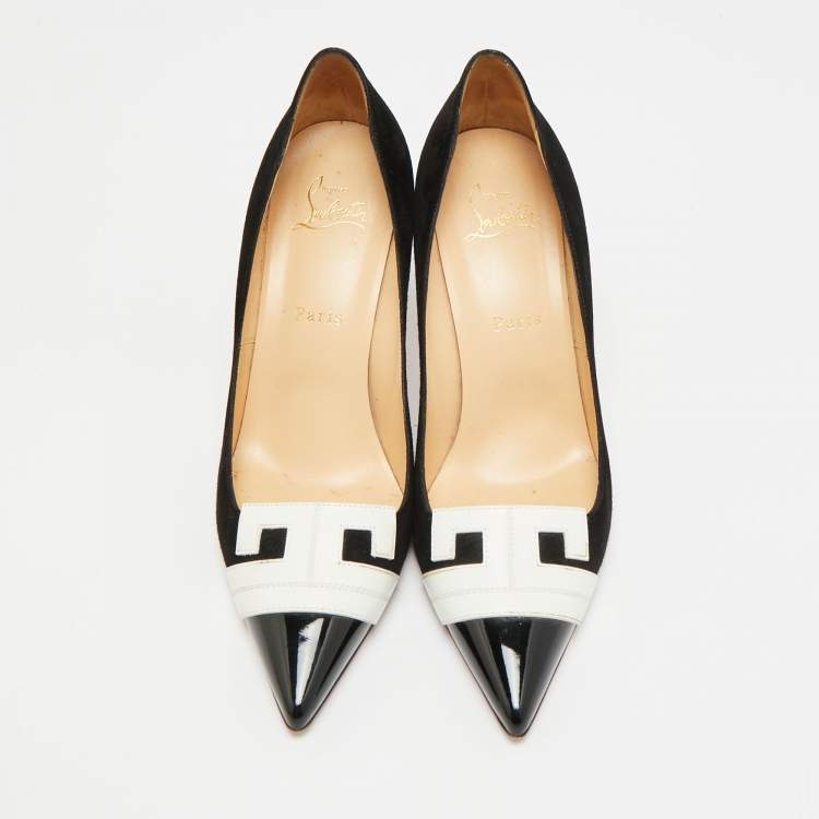 Pre Owned Christian Louboutin Hao Size 38 Black Leather and Suede Pumps