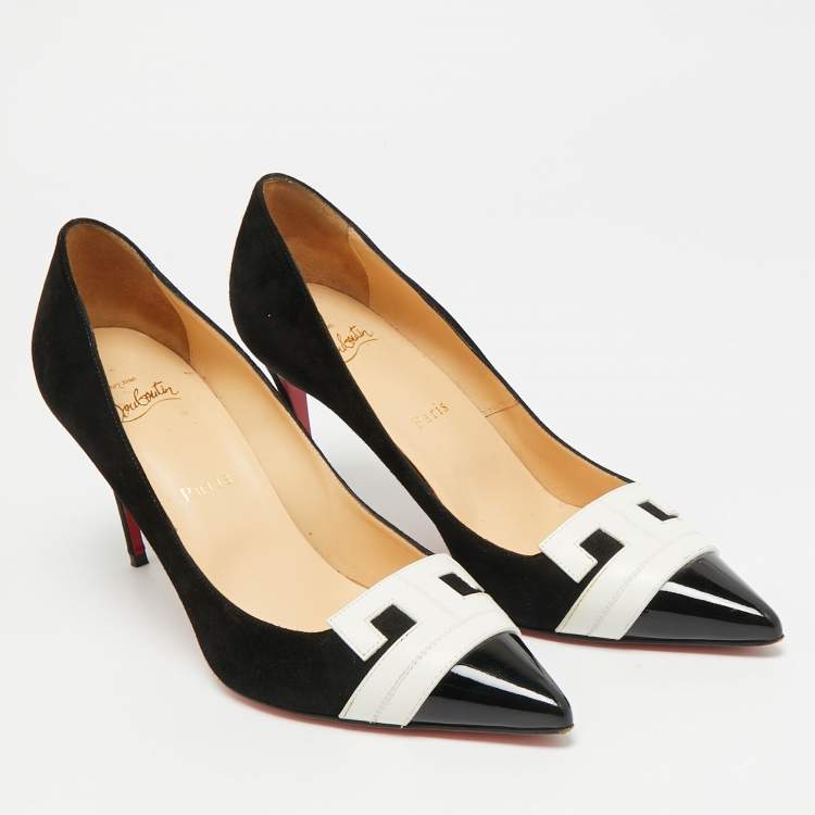 Pre Owned Christian Louboutin Hao Size 38 Black Leather and Suede Pumps