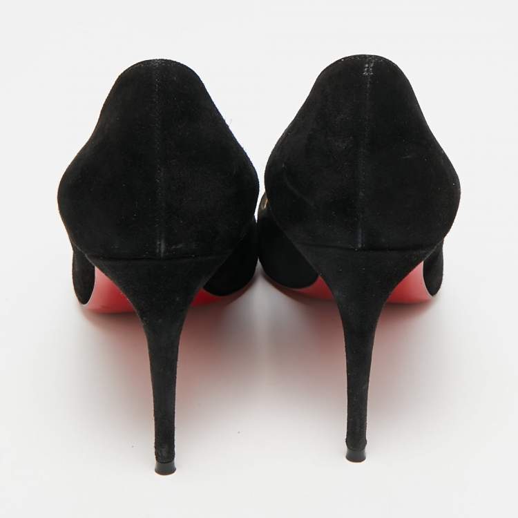Pre Owned Christian Louboutin Hao Size 38 Black Leather and Suede Pumps
