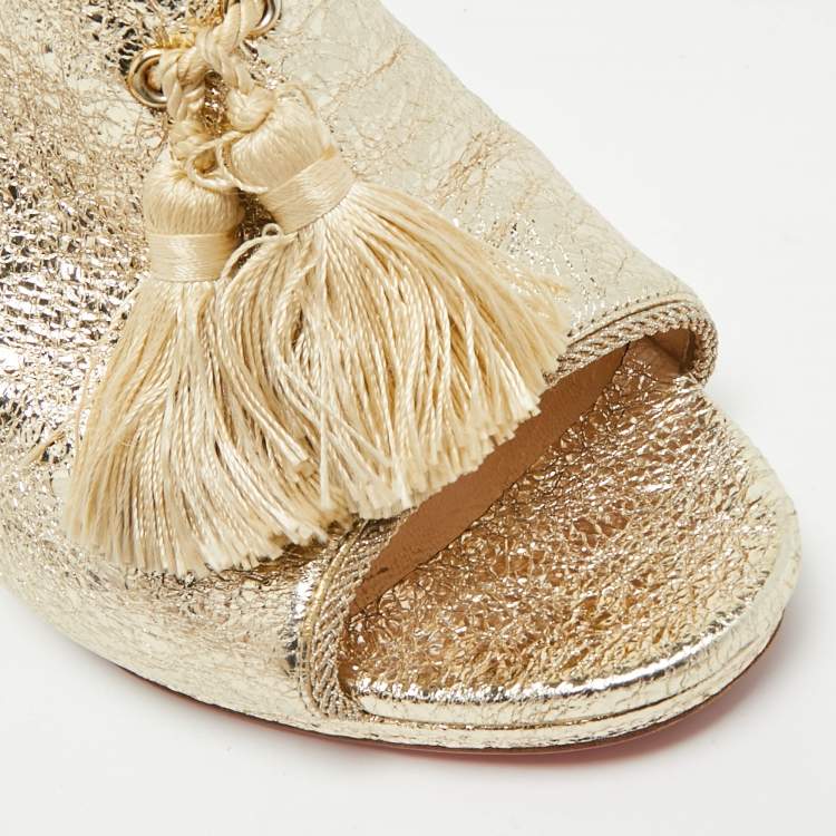 مملوكة مسبقًا Christian Louboutin De Vienne Size 38.5 Gold Foil Leather Mules