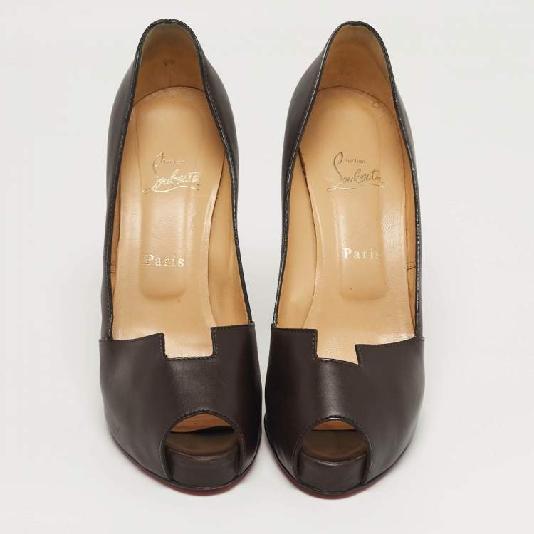 Pre Owned Christian Louboutin Pique Prive Size 41 Brown Leather Platform Pumps