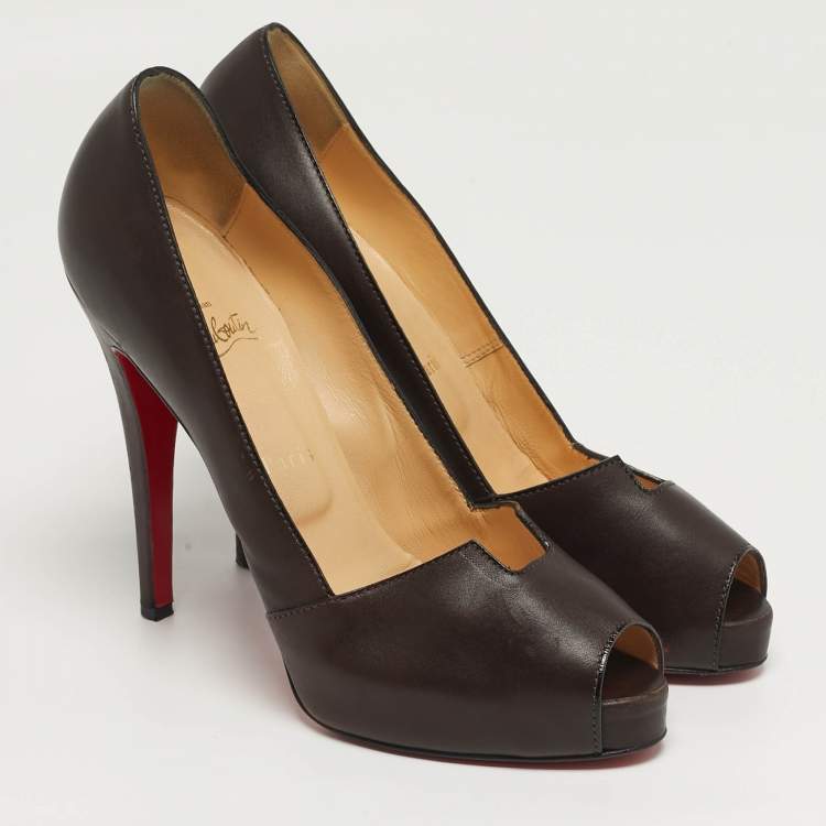 Pre Owned Christian Louboutin Pique Prive Size 41 Brown Leather Platform Pumps