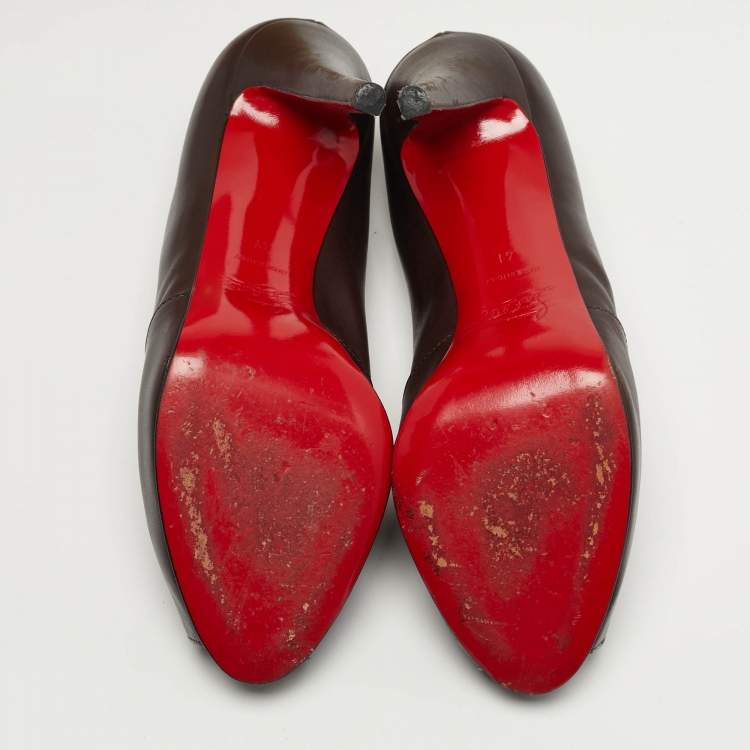 Pre Owned Christian Louboutin Pique Prive Size 41 Brown Leather Platform Pumps