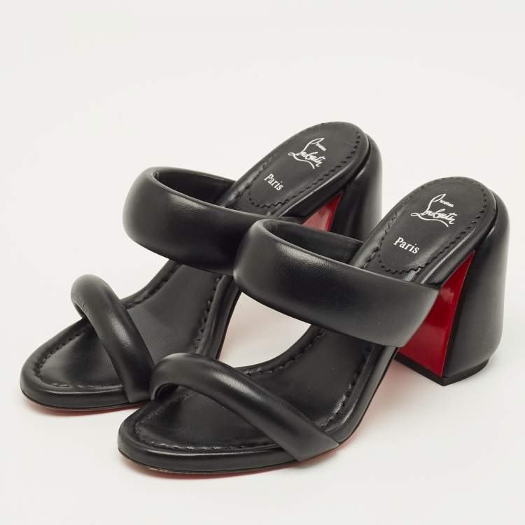 Pre Owned Christian Louboutin Inflama Sab Size 38.5 Black Leather Slide Sandals